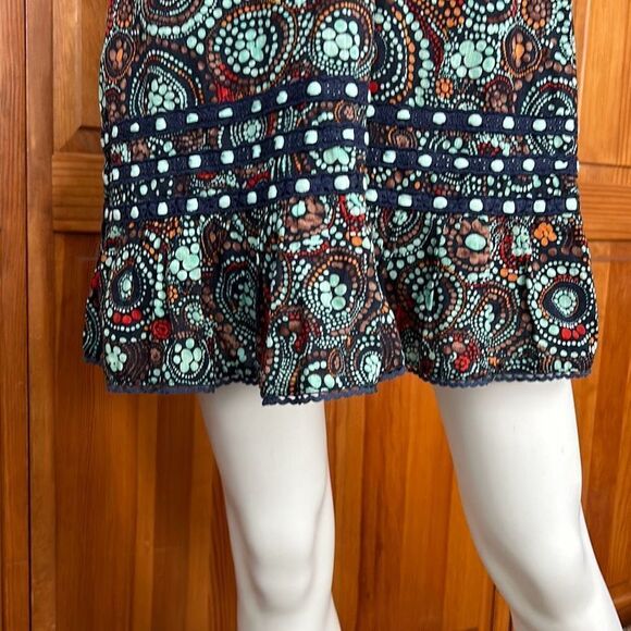 Free People Boho Lined Tank Dress Blue with circle pattern Sz 8 - Picture 8 of 16